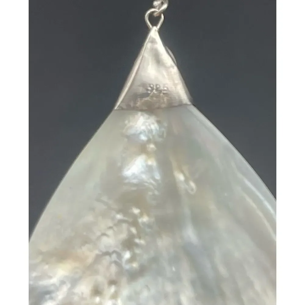 Mother of Pearl Purple Jade Gemstone Earrings MOP 925 French Wire Hook 2.4